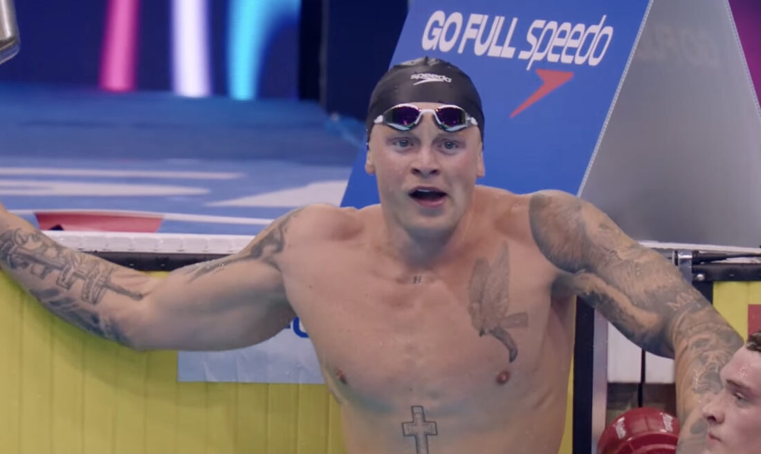 Adam Peaty soaks in his return to the 57 zone - image courtesy of Aquatics GB/Channel 4