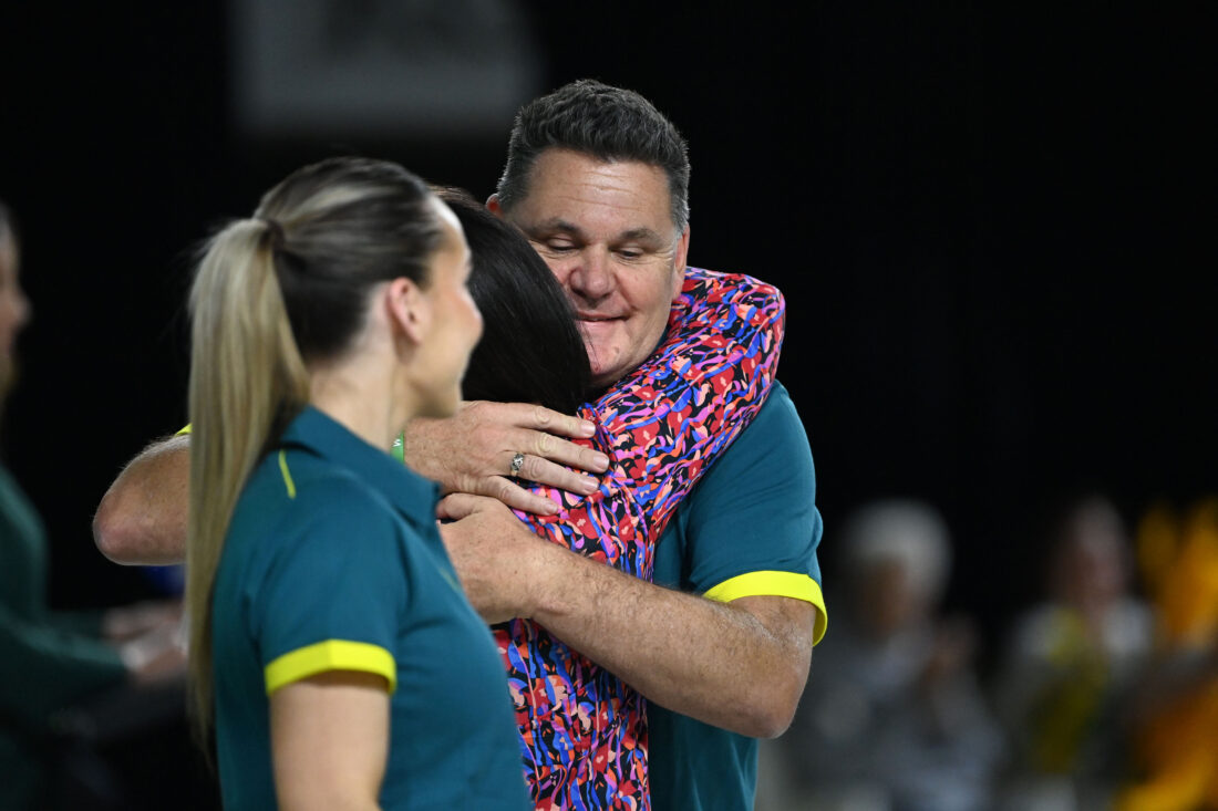 Rohan Taylor celebrates the gathering of the Dolphins set for the Paris Olympics at the team announcement in Brisbane today - by Delly Carr, courtesy of Swimming Australia