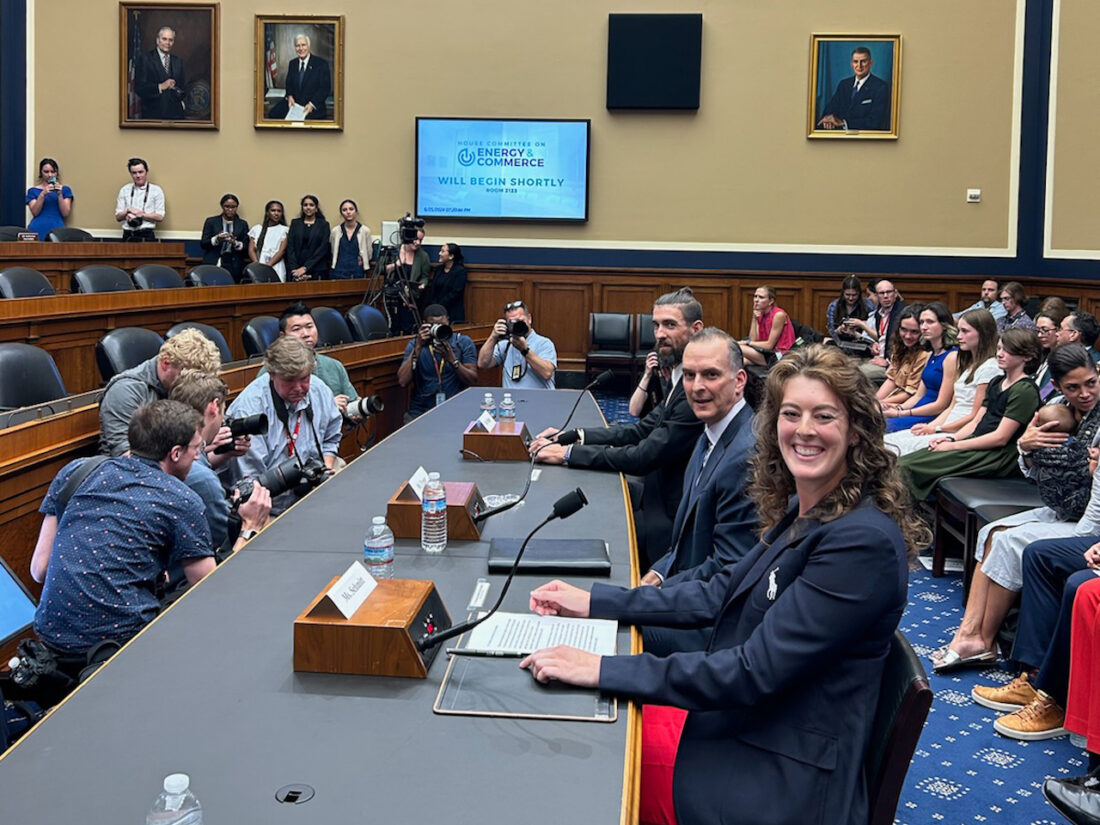 About to Testify... (right, from foreground backwards): Allison Schmitt, Travis Tygart and Michael Phelps prepare two address the House hearing - photo courtesy of Usada