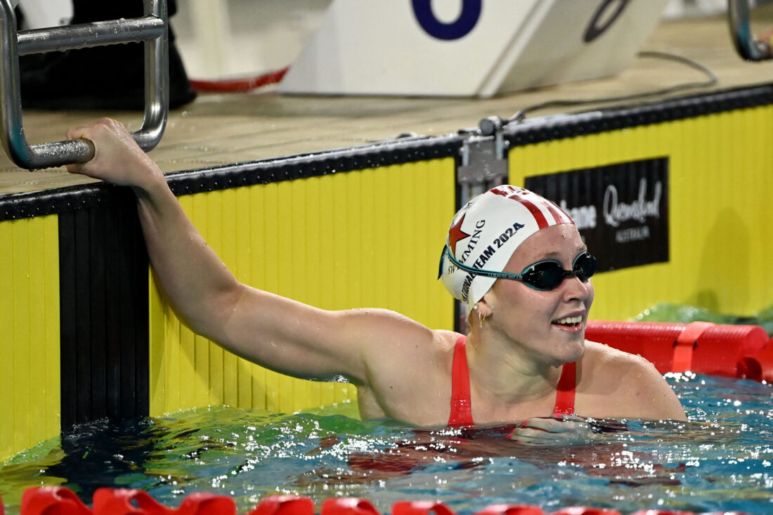 Ella Ramsay, in competition with dad Heath Ramsay (2000 Games) to get more swims in at an Olympics than he did - by Delly Carr in Brisbane, courtesy of Swimming Australia