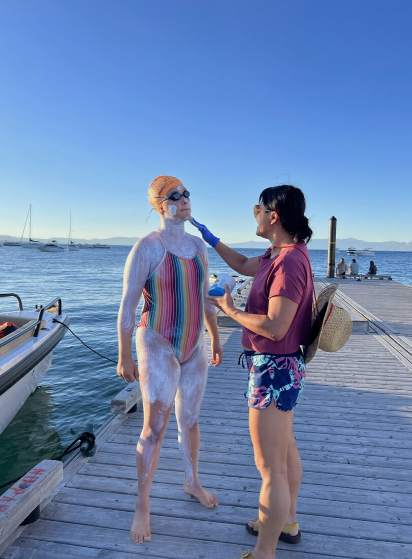 Maya Merhige gets set for the long haul on Lake Tahoe - photo b y Liz Tung, courtesy of Swim Across America